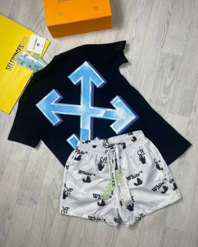 Off-White X Printed T-shirts with White Shorts in Black Colour