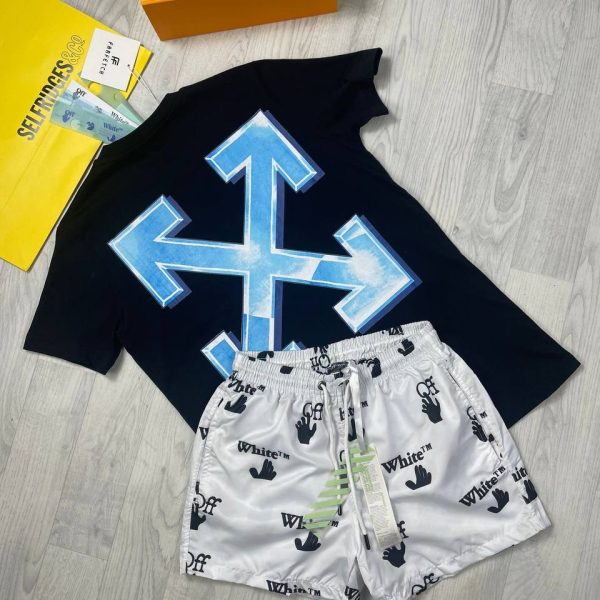 Off-White X Printed T-shirts with White Shorts in Black Colour