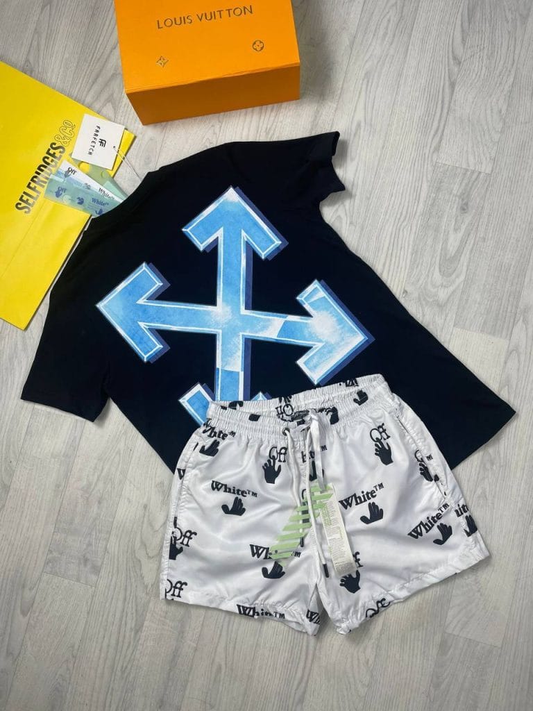 Off-White X Printed T-shirts with White Shorts in Black Colour