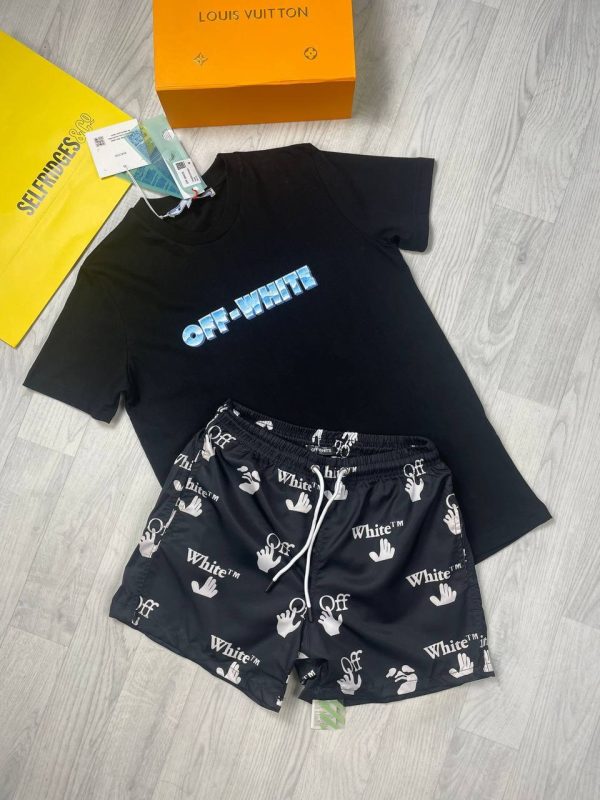 Off-White T-shirts with Black Shorts in Black Colour Off-White T-shirts with Black Shorts in Black Colour