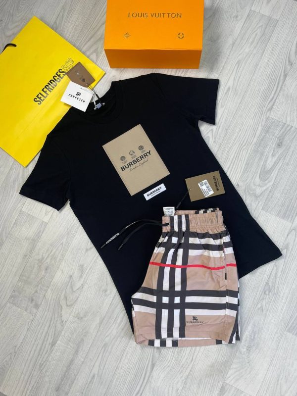Burberry London England T-shirts with Beige Check Shorts in Black Colour Burberry London England T-shirts with Beige Check Shorts in Black Colour