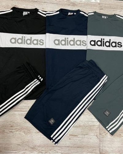 Adidas Stripes Designed Half Sleeves T-shirts and Shorts Set in different Colors