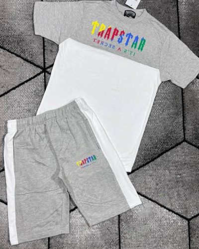 Trapstar Logo Printed T-shirts and Shorts set in Light Grey Colour