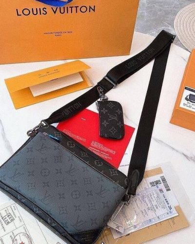 Louis Vuitton Trio Messenger Leather Black Bag Comes with Box