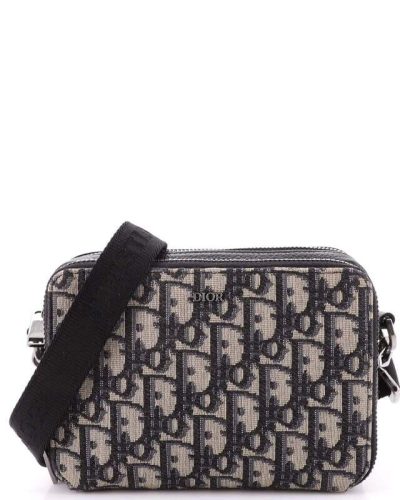 Christian Dior Double Zip Crossbody Pouch Oblique Canvas