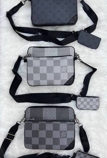 Louis Vuitton Trio Messenger Leather Pouch in 3 colors with Long Belt