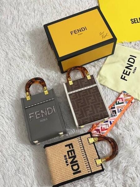 Fendi ROMA Sunshine Shopper Mini Tote Bag A Plus Replica F Logo Leather Handbag for Women in Grey Brown Beige