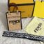 Front shot of Fendi Sunshine Mini Tote in natural beige cotton with brown leather FENDI ROMA lettering.