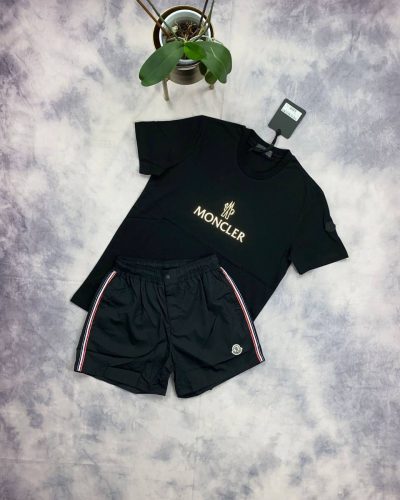 Moncler T-shirts and Shorts set with Scannable Badges in Black color