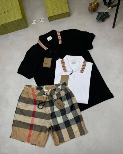 Burberry Stripe Collar Polo Shirts and Shorts Set in 2 Colors