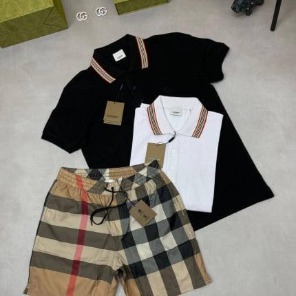 Burberry Stripe Collar Polo Shirts and Shorts Set in 2 Colors