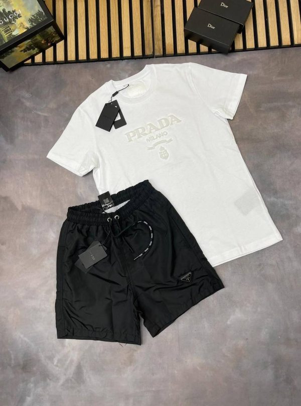 Prada Logo Printed white T-shirts and Black Shorts Prada Logo Printed white T-shirts and Black Shorts