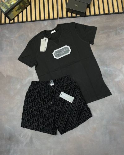Christian Dior T-shirts and Shorts Set in Black Color