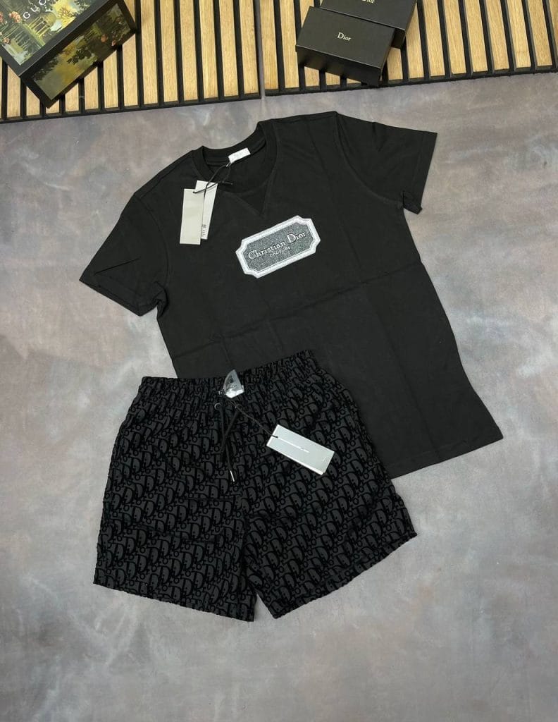 Christian Dior T-shirts and Shorts Set in Black Color