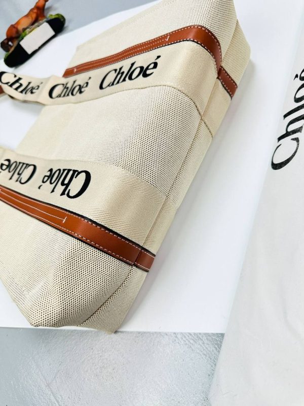 Chloe Woody branded linen shoulder bag Chloe Woody branded linen shoulder bag A+ Replica