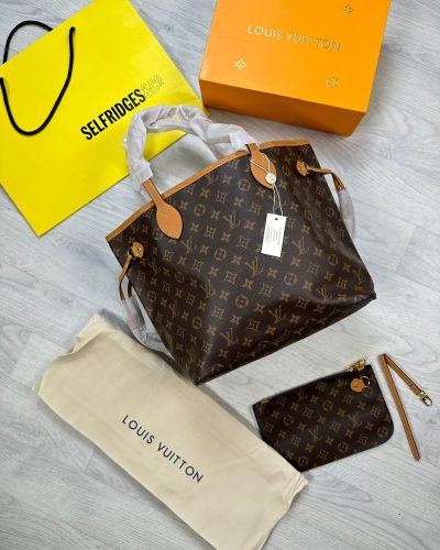 Louis Vuitton Neverfull MM Damier Tote Bag With Monogram Canvas