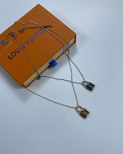 Louis Vuitton Padlock Necklace in Silver and Gold 100% Stainless Steel Comes in Box