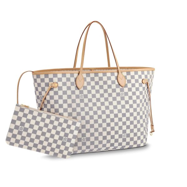 Louis-Vuitton-White-and-Blue-Damier-Azur-Coated-Canvas-Neverfull-MM-Gold-Hardware.