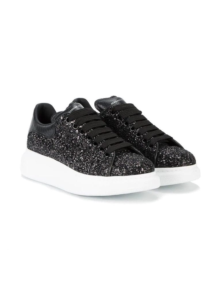 ALEXANDER MCQUEEN Leather-trimmed glitter sneakers