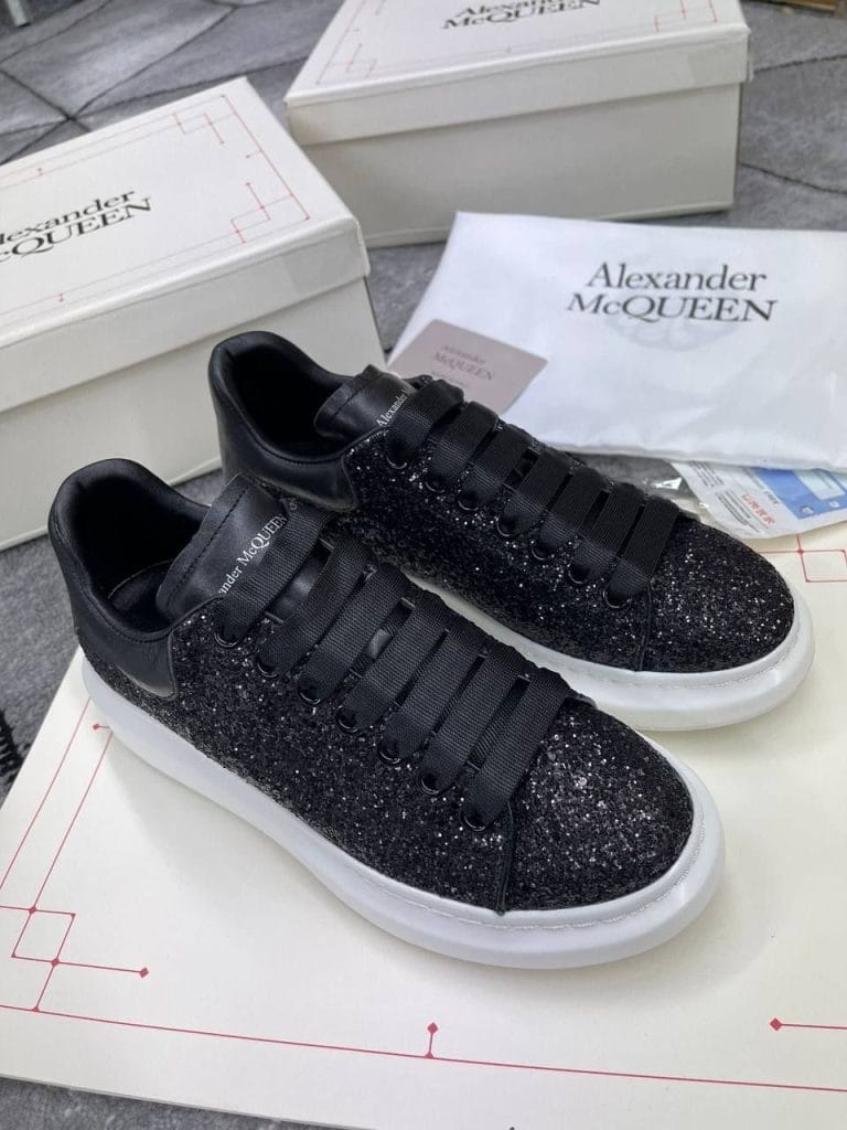 ALEXANDER MCQUEEN Leather-trimmed glitter sneakers