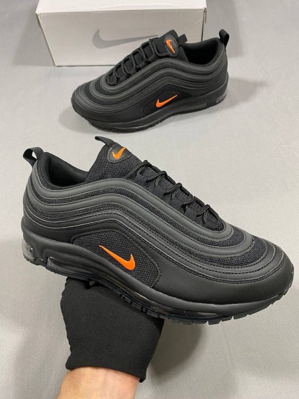 Nike Airmax 97s Sneakers in black color with orange logo Nike Airmax 97s Sneakers in black color with orange logo