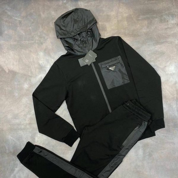 Prada Milano Triangle Logo Tracksuits in black color