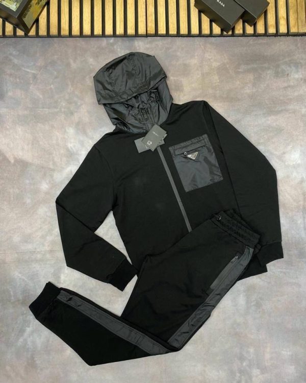 Prada Milano Triangle Logo Tracksuits in black color