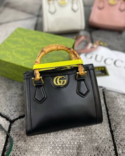 Gucci GG Diana Mini Tote Bag for Women Bamboo Handle Crossbody Purse In Black Color