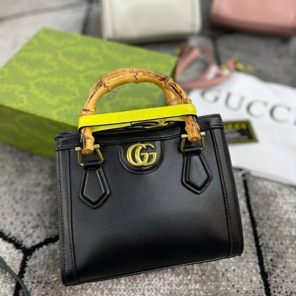 Gucci GG Diana Mini Tote Bag for Women Bamboo Handle Crossbody Purse In Black Color