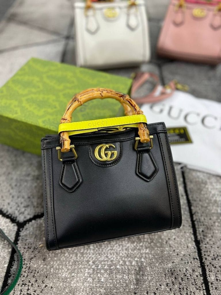 Gucci GG Diana Mini Tote Bag for Women Bamboo Handle Crossbody Purse In Black Color