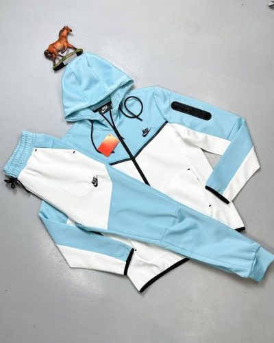 Nike Men Women Tech Fleece Hooded Full Sleeves Tracksuits White Blue Sale UK