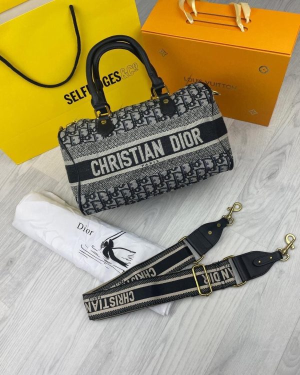 Christian Dior Oblique Embroidery Travel Bag With Additional Duffle Bag With Zipper