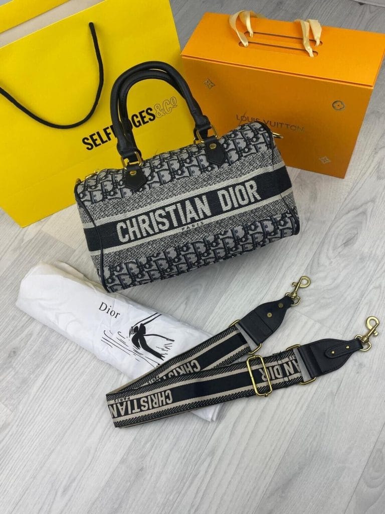 Christian Dior Oblique Embroidery Travel Bag With Additional Duffle Bag With Zipper