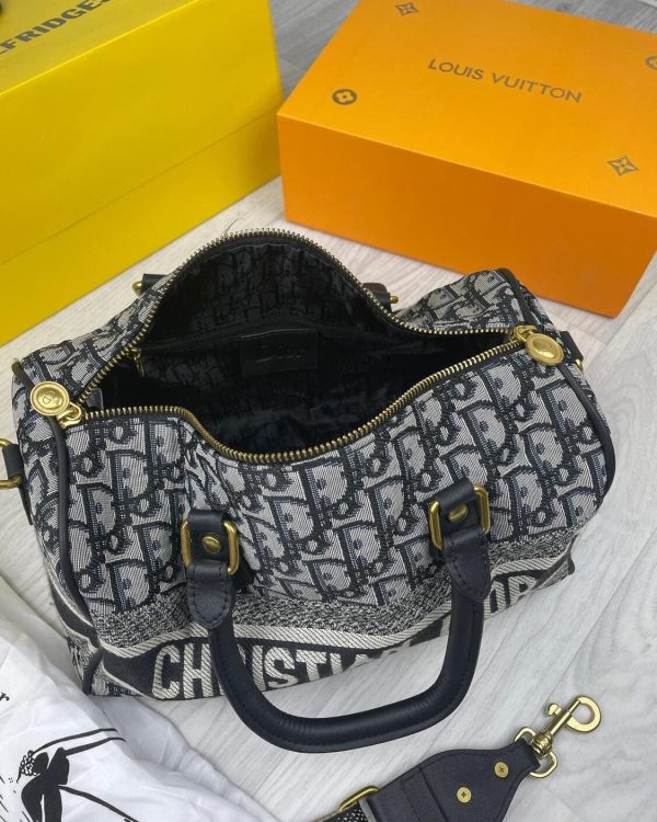 Christian Dior Oblique Embroidery Travel Bag With Additional Duffle Bag With Zipper