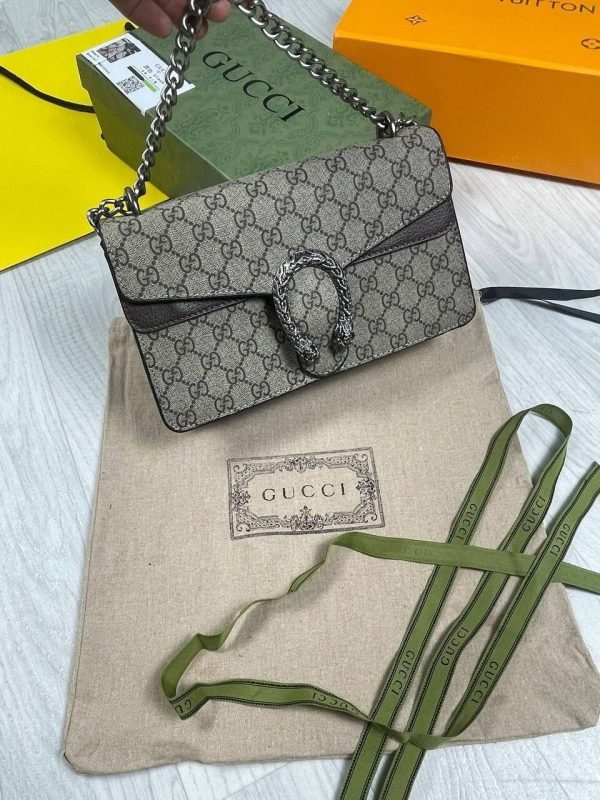 Gucci Dionysus GG Supreme Mini Clutch Luxury Chain Bag for Women In Brown Suede Gucci Dionysus GG Supreme Mini Clutch Luxury Chain Bag for Women In Brown Suede
