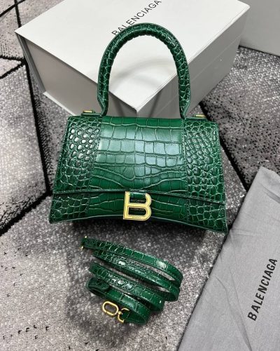 Crocodile Embossed Hourglass Handbag – Green