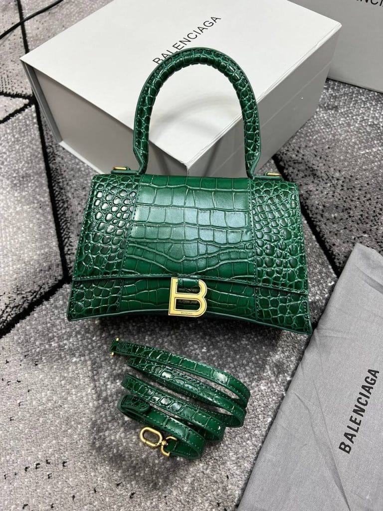 Crocodile Embossed Hourglass Handbag – Green