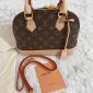Front View of Louis Vuitton Replica Alma PM Crossbody Bag in Brown Monogram Leather