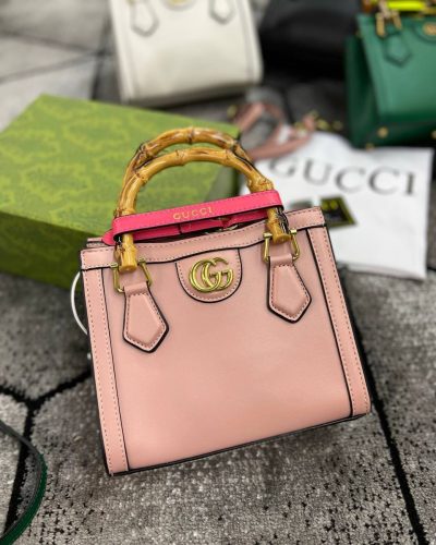 Gucci GG Diana Mini Tote Bag for Women Bamboo Handle Crossbody Purse In Dusty Rose Color Gucci GG Diana Mini Tote Bag for Women Bamboo Handle Crossbody Purse In Dusty Rose Color