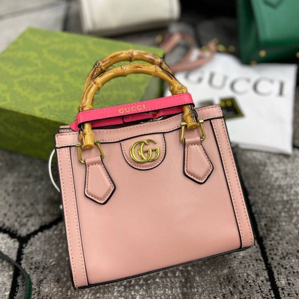 Gucci GG Diana Mini Tote Bag for Women Bamboo Handle Crossbody Purse In Dusty Rose Color