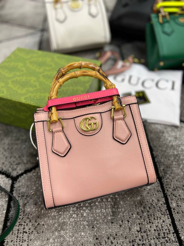 Gucci GG Diana Mini Tote Bag for Women Bamboo Handle Crossbody Purse In Dusty Rose Color Gucci GG Diana Mini Tote Bag for Women Bamboo Handle Crossbody Purse In Dusty Rose Color
