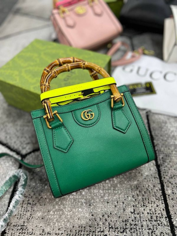 Gucci GG Diana Mini Tote Bag for Women Bamboo Handle Crossbody Purse In Green Color Gucci GG Diana Mini Tote Bag for Women Bamboo Handle Crossbody Purse In Green Color