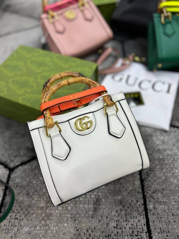 Gucci GG Diana Mini Tote Bag for Women Bamboo Handle Crossbody Purse In White Color Gucci GG Diana Mini Tote Bag for Women Bamboo Handle Crossbody Purse In White Color