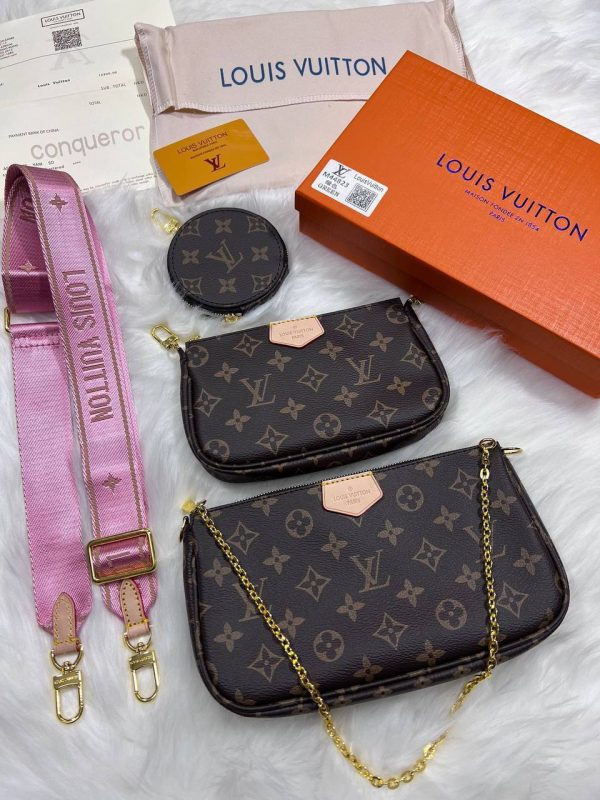 Louis Vuitton Trio Pochette Crossbody Bag with Pink Adjustable Strap – Women's 3-in-1 Set Louis Vuitton Trio Pochette Crossbody Bag with Pink Adjustable Strap – Women's 3-in-1 Set