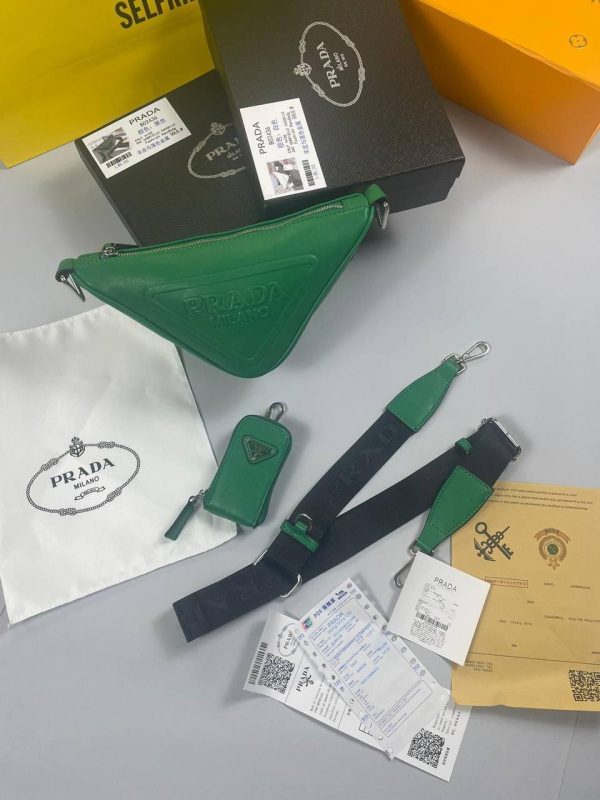 Prada Milano Triangle Leather Shoulder Bag In Green Colour Prada Milano Triangle Leather Shoulder Bag In Green Colour