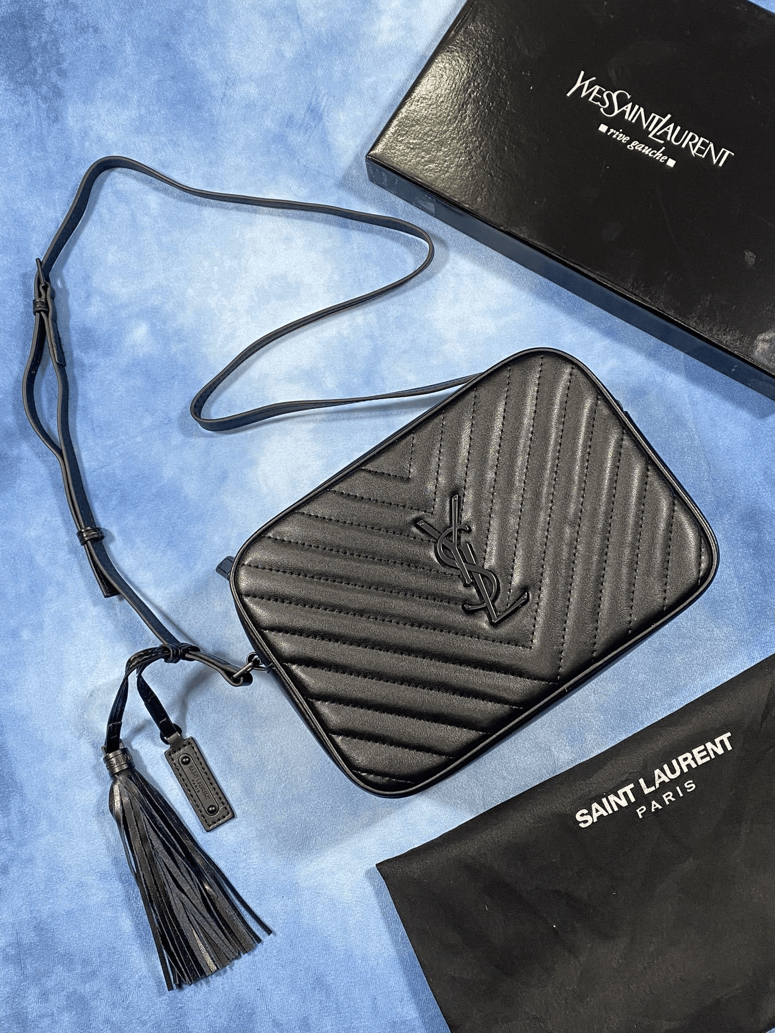 YSL Saint Laurent Paris Bag With Belt in Black Color & And Black Logo