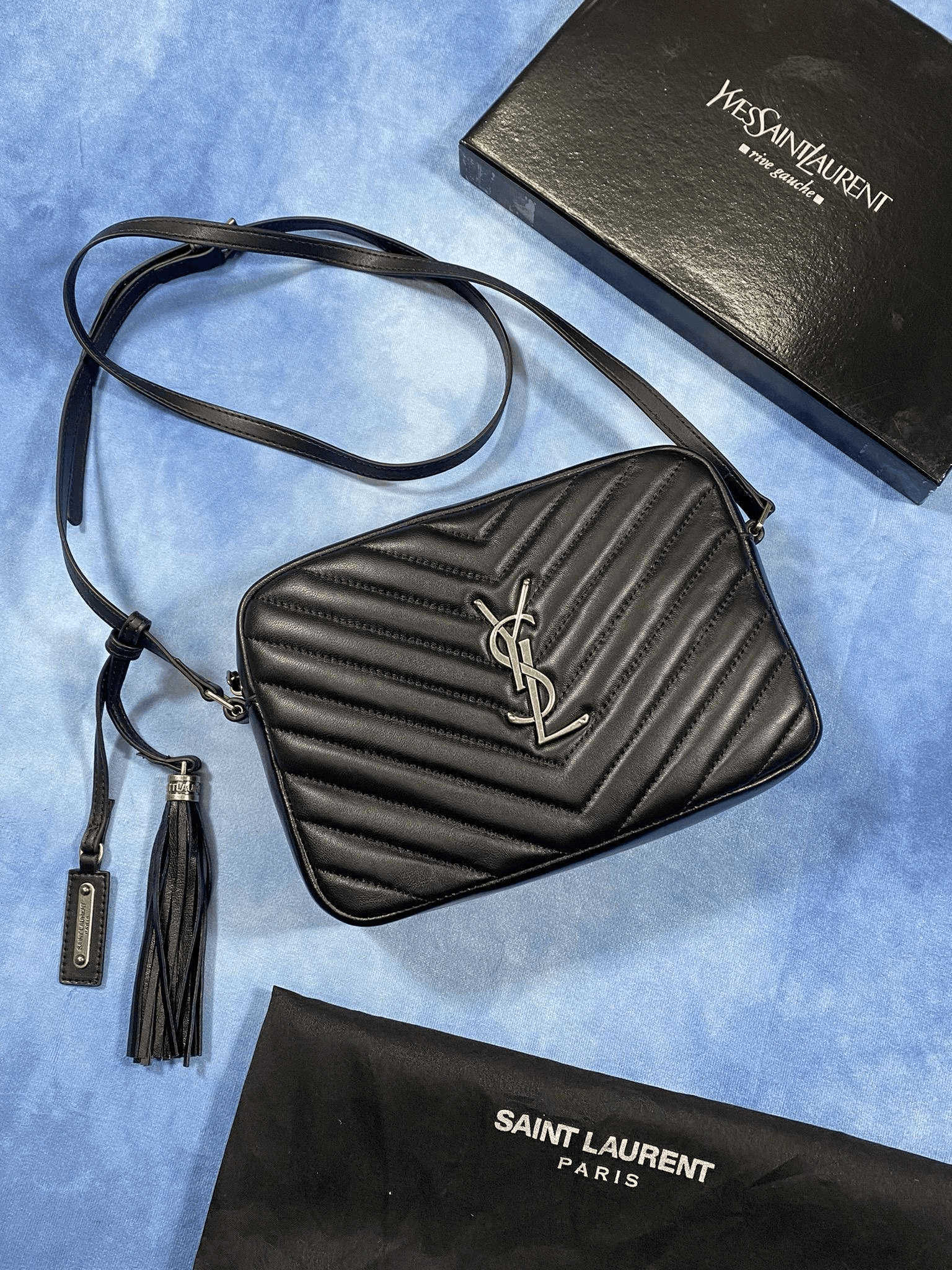 YSL Saint Laurent Paris Bag With Belt in Black Color & Silver Logo