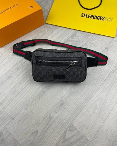 Gucci GG Leather Supreme Belt Bum Mini Travel Bag In Black Color Foe Men and Women