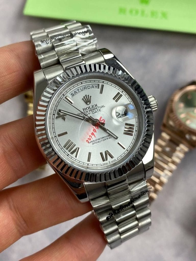 Rolex Day-Date with Silver Chain Strap Watch in White Color