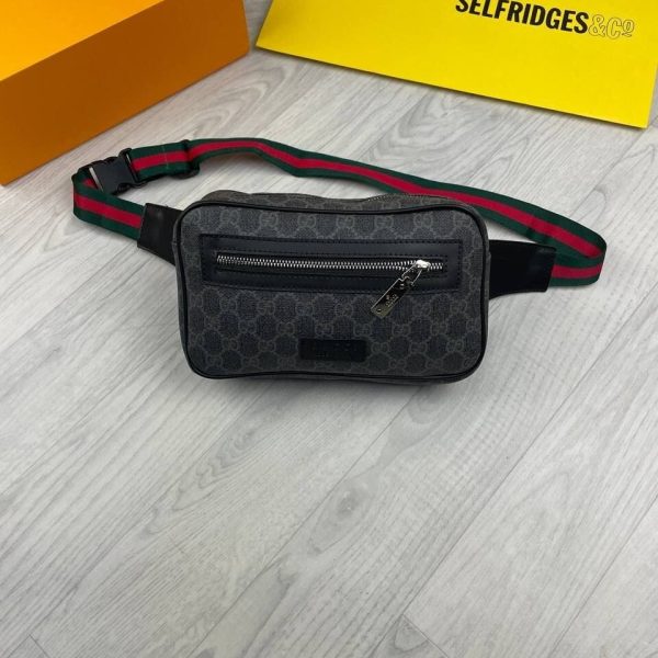 Gucci GG Leather Supreme Belt Bum Mini Travel Bag In Black Color Foe Men and Women